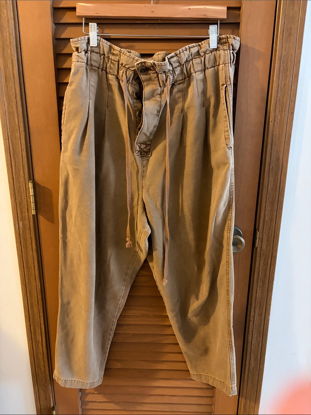 Free People Tan Drawstring Paperbag Waist Trousers